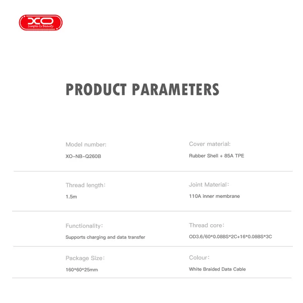 Cáp sạc nhanh XO NB Q260 Bọc dù cao cấp Chân sạc Type C và Lightning chuẩn PD