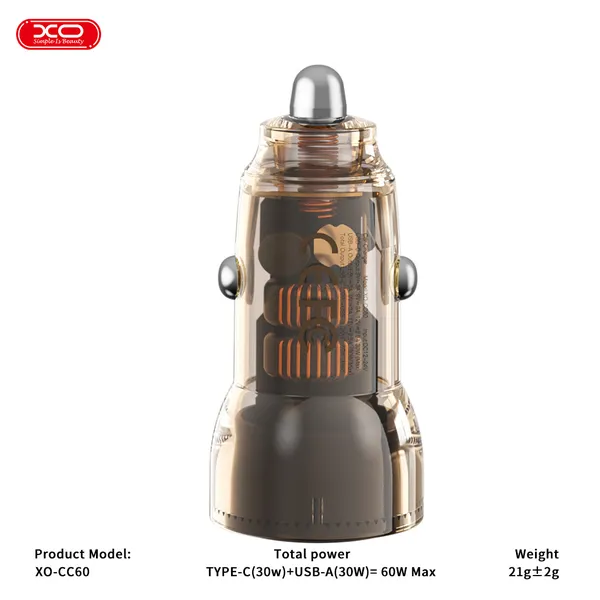 Đầu Sạc Ô Tô Đa Năng Công Suất 30W XO CC60, Trong Suốt, Hỗ Trợ Sạc Nhanh