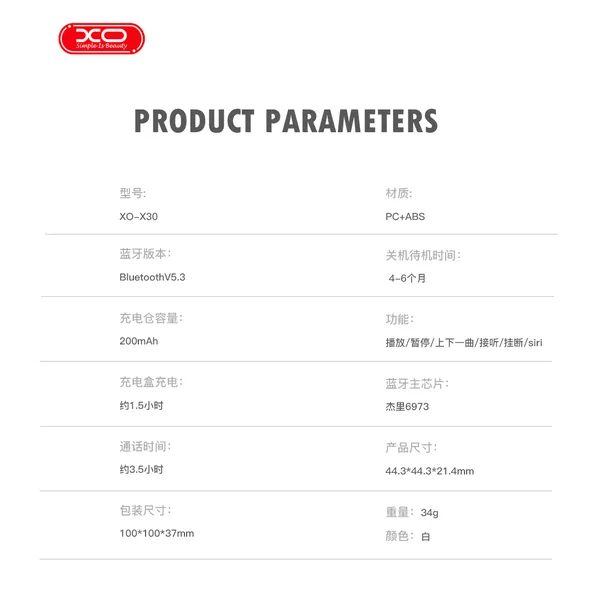 Tai nghe Airpod Mini XO X30 TWS Sạc Không Dây, Thiết Kế Nhỏ Gọn, Âm Thanh lớn