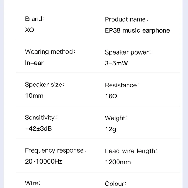 Tai Nghe Liền Dây XO EP38 Jack 3.5mm - Âm Thanh Sống Động, Bass Lớn, Hàng Chính Hãng