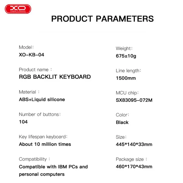 Bàn Phím Cơ Game Có Dây XO KB04, Bàn phím Cơ USB Cho Game Thủ