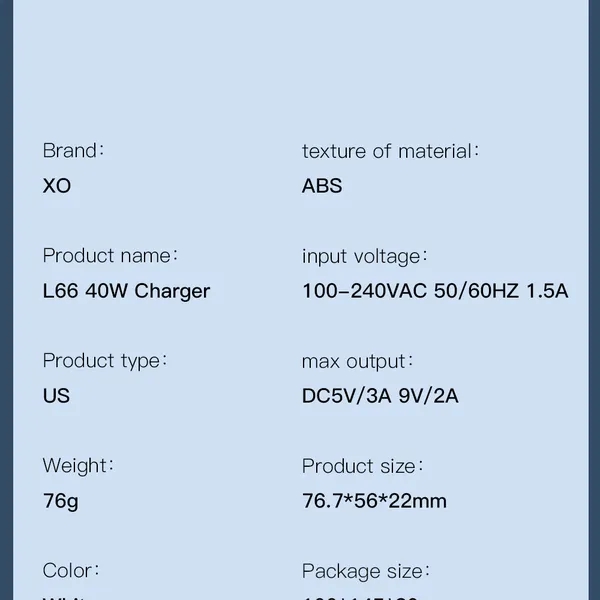 Đầu Sạc Nhanh 40W 1 Cổng USB XO L66 - Sạc Đa Năng, Chính Hãng
