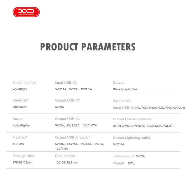 Sạc Dự Phòng XO PR234 Dung Lượng 20,000mAh, Sạc Nhanh, Hàng Chính Hãng