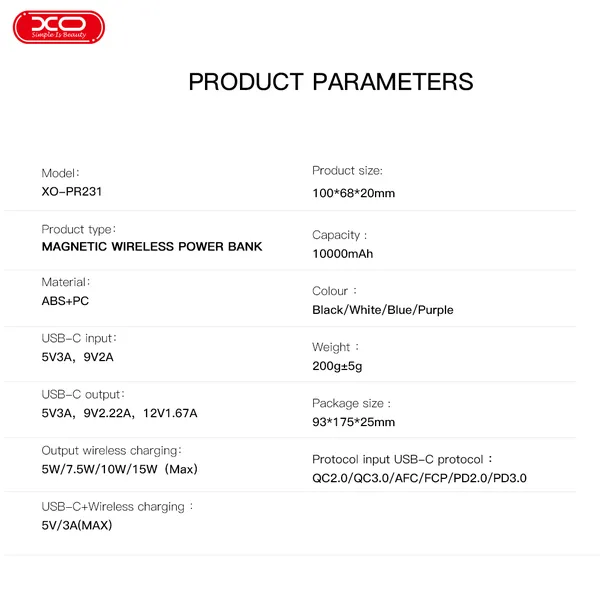 Sạc Không Dây XO PR231, Sạc Nhanh, Pin Dự Phòng Nhỏ Gọn Tiện Lợi