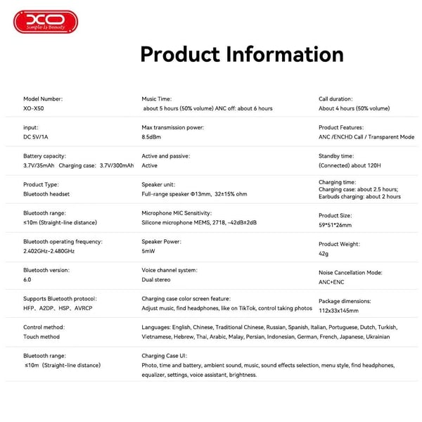 Tai nghe Bluetooth XO X50 màn hình cảm ứng LCD độc đáo chống ồn ANC ENC cực đỉnh