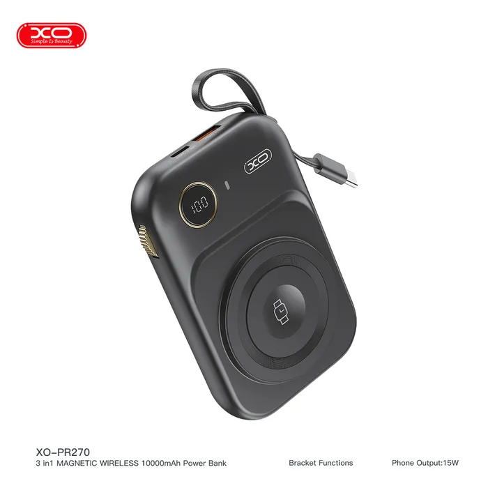 Sạc dự phòng không dây XO PR270 - 10.000mAh, sạc nhanh đa năng 3 trong 1