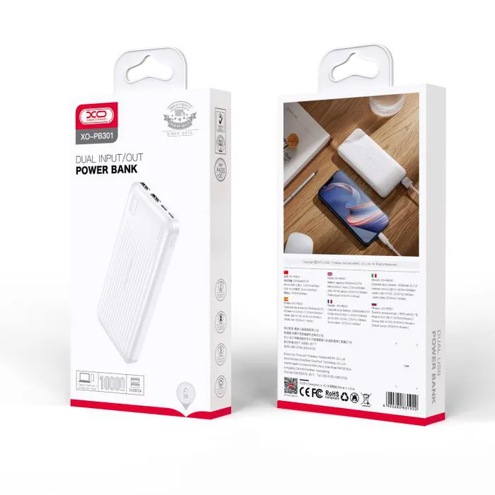 Pin Dự Phòng XO PB301 - Công Suất 10.000 mAh, Hiện Đại Và Tiện Lợi, Sạc Dự Phòng Đèn Led, Công Suất 5V