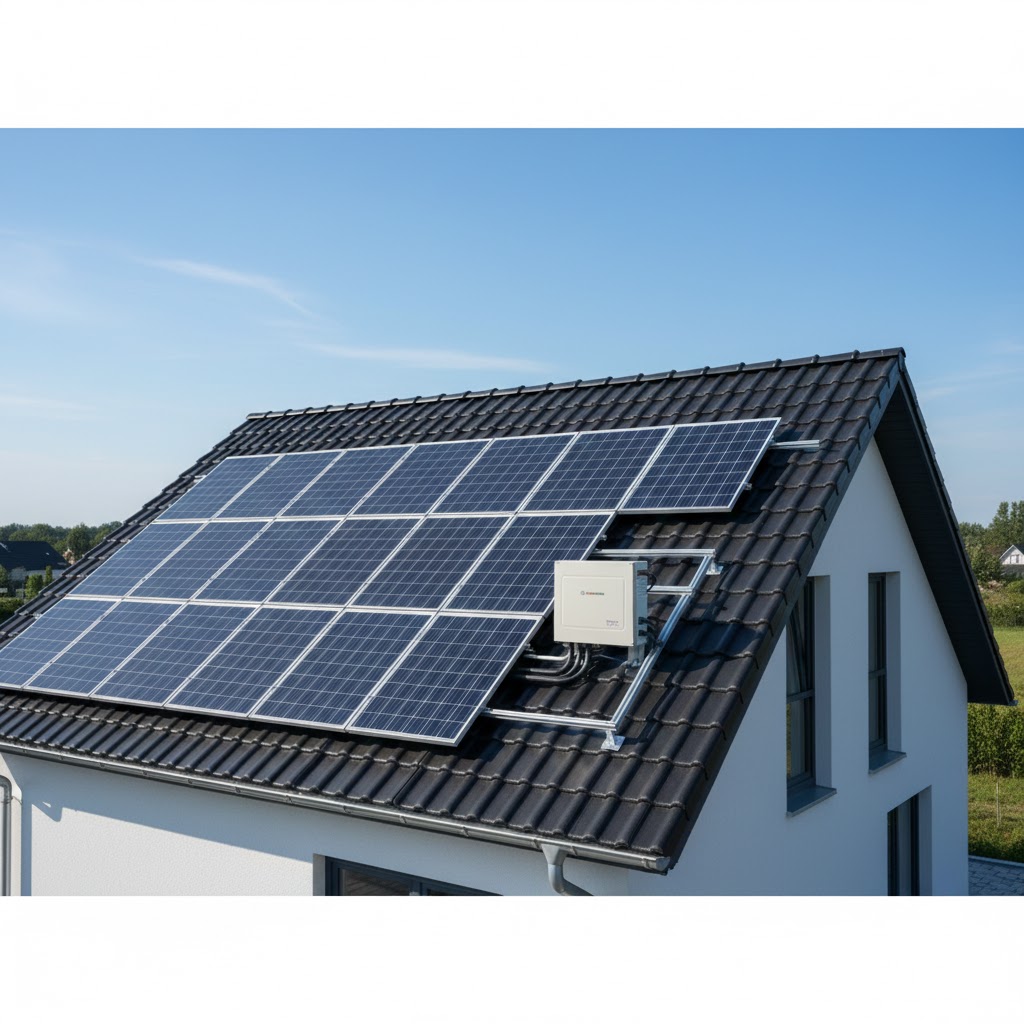 Tấm pin + Inverter + Giàn khung trên mái Tấm pin + Inverter + Giàn khung trên mái