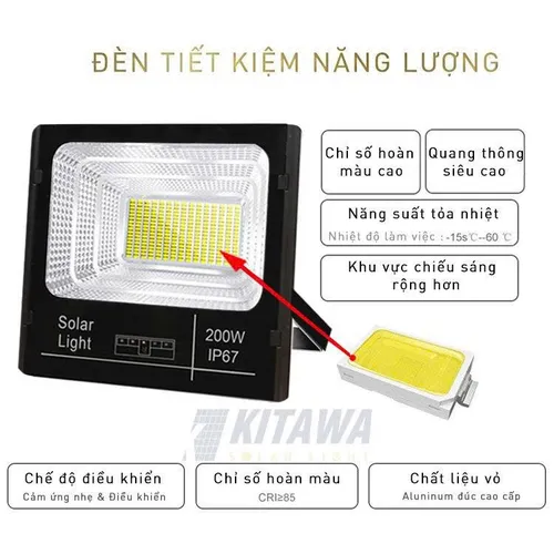 Đèn Pha Năng Lượng Mặt Trời Kitawa 200W Ip67 DP1200
