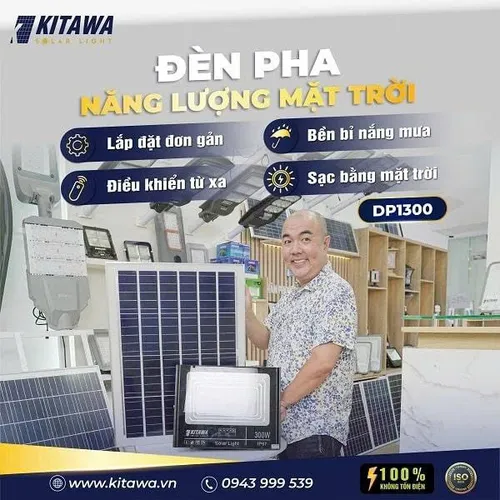 Đèn Pha Năng Lượng Mặt Trời 300W DP1300 Kitawa Chống Nước IP67