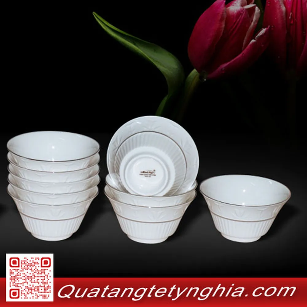 10 chén cơm Tulip nổi chỉ bạch kim