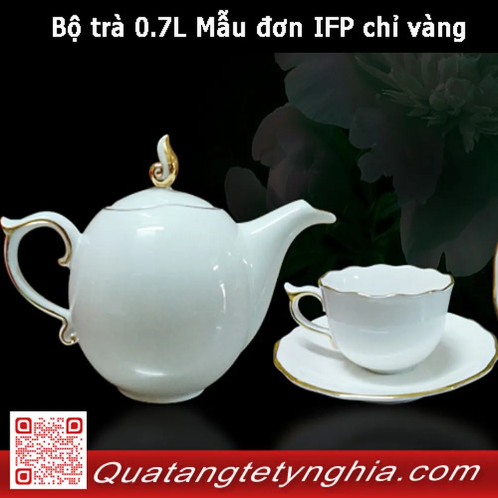 Bộ ấm trà 0.7L Mẫu đơn IFP chỉ vàng
