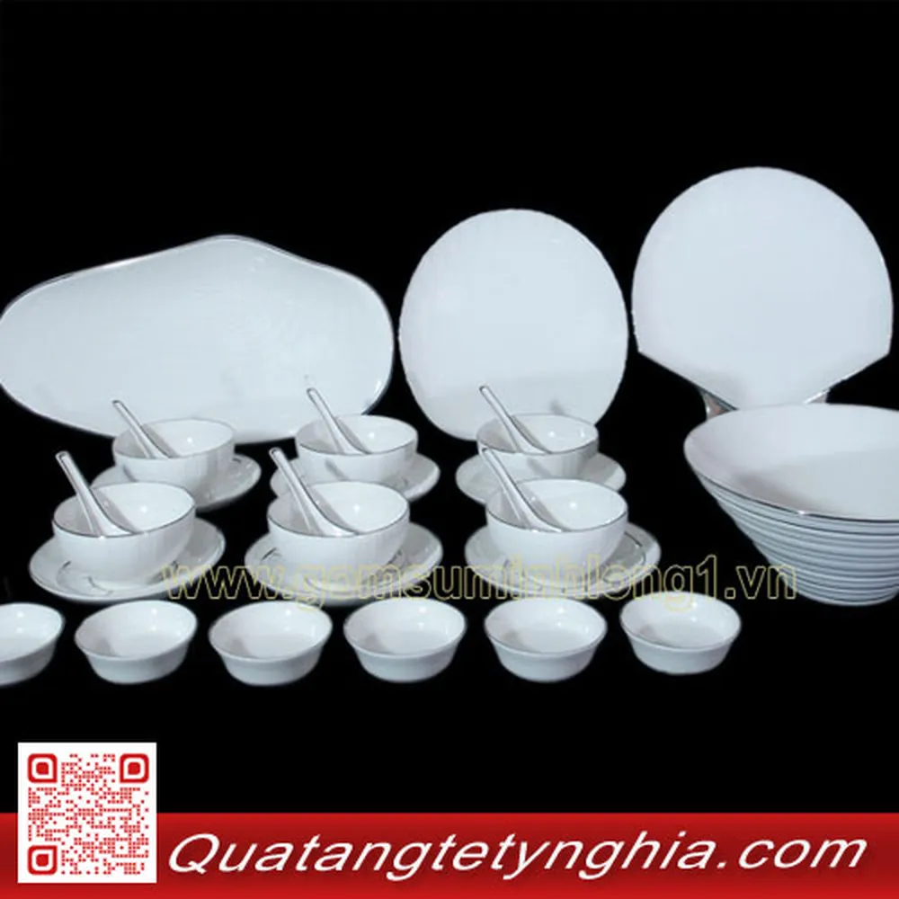 Bộ bàn ăn 28sp Ngọc Biển chỉ bạch kim