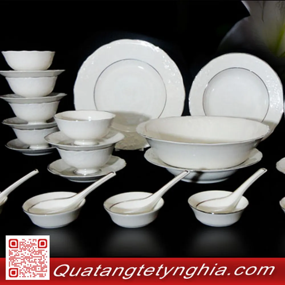 Bộ bàn ăn 30sp Đài các Bắc chỉ bạch kim