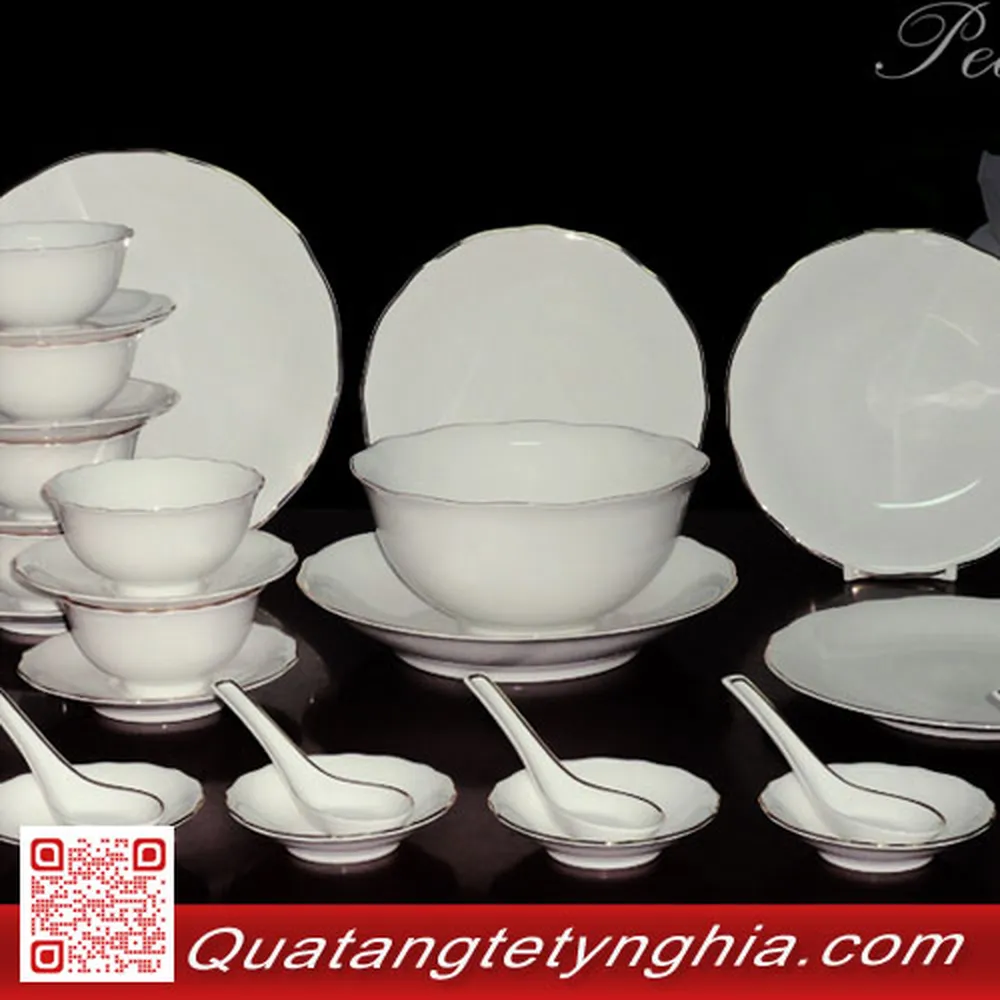 Bộ bàn ăn 32sp Mẫu Đơn IFP Chỉ vàng