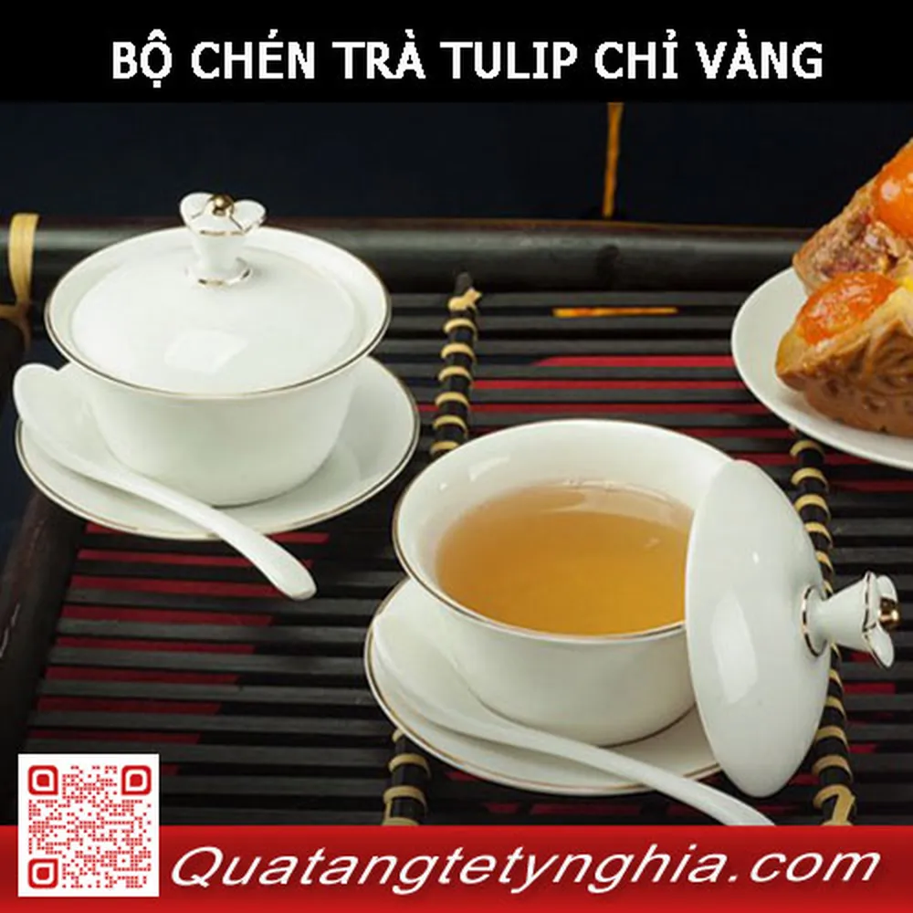BỘ CHÉN TRÀ TULIP CHỈ VÀNG