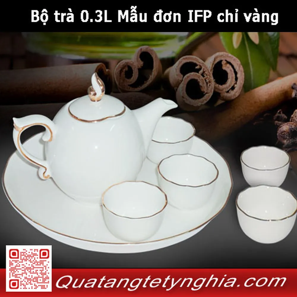 Bộ trà 0.3L Mẫu đơn IFP chỉ vàng
