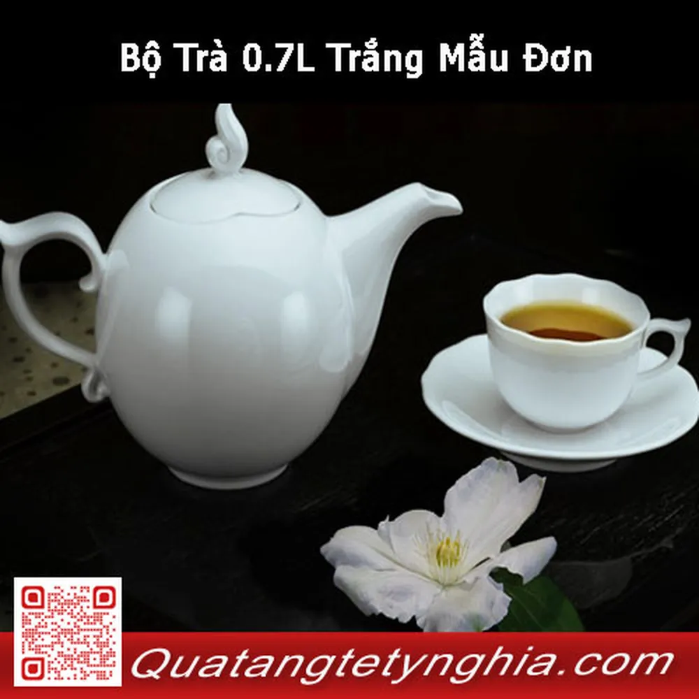 Bộ Trà 0.7L Trắng Mẫu Đơn