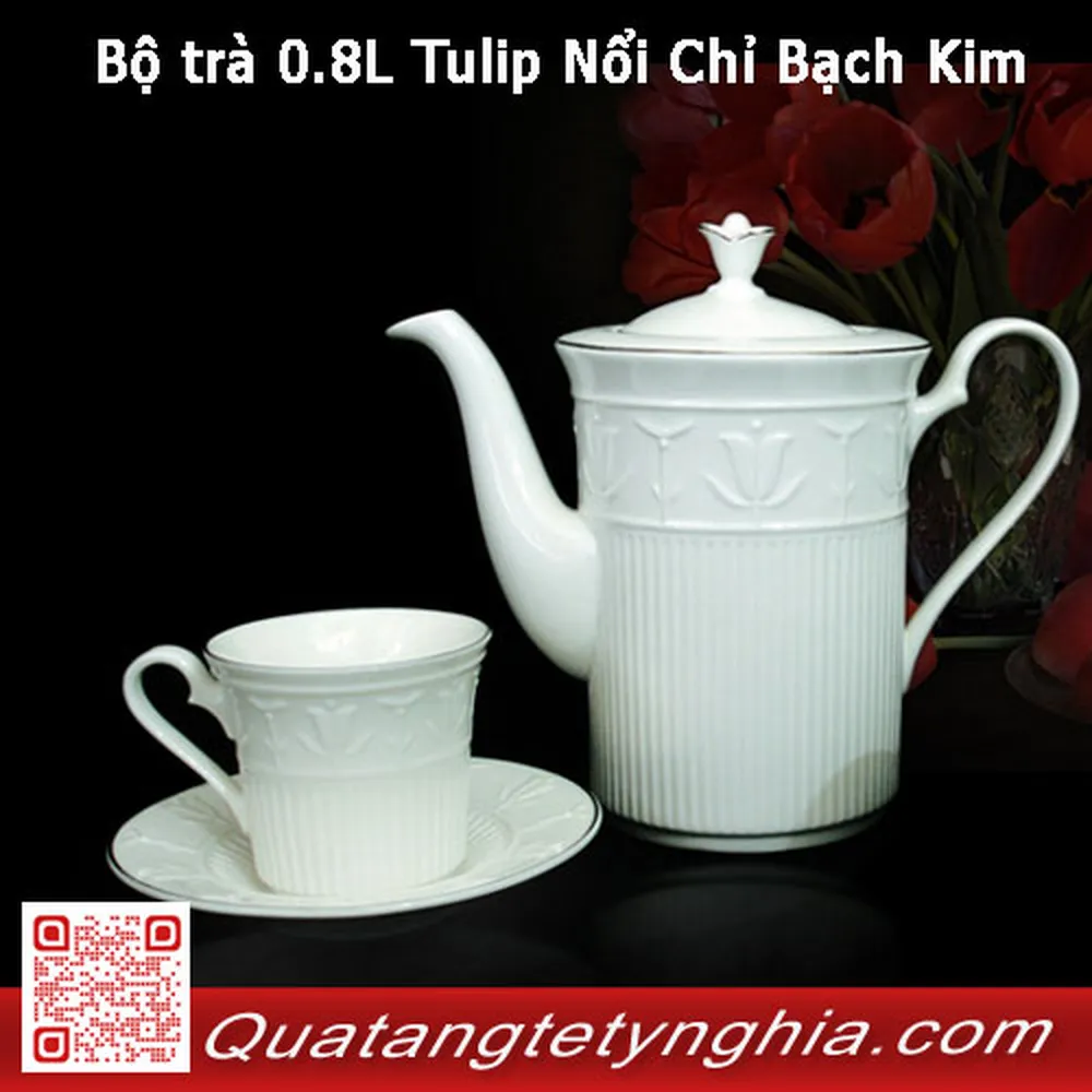Bộ trà 0.8L Tulip Nổi Chỉ Bạch Kim