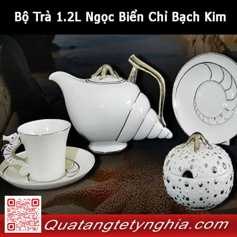 Bộ Trà 1.2L Ngọc Biển Chỉ Bạch Kim