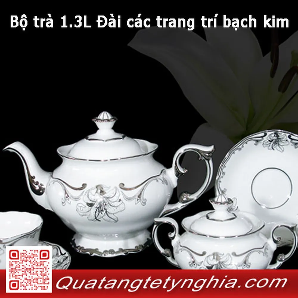 Bộ trà 1.3L Đài các trang trí bạch kim