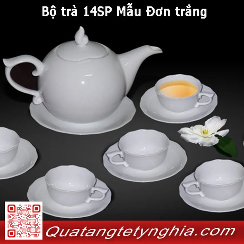 Bộ trà 14SP Mẫu Đơn trắng