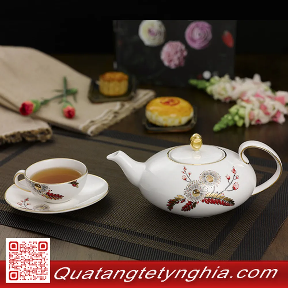 Bộ trà Elip Thiên Kim chỉ vàng 0.47L