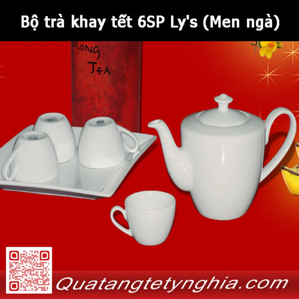 Bộ trà khay tết 06sp Ly's (Men ngà)