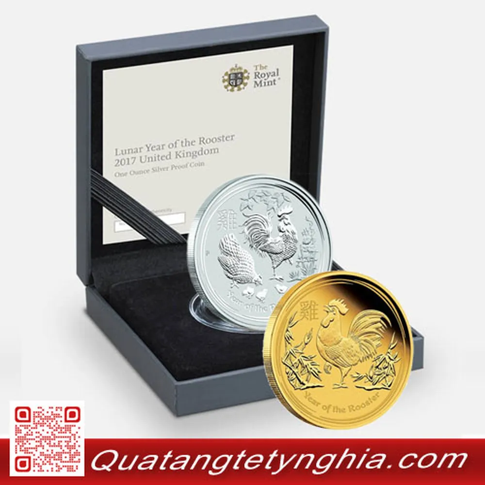 Cặp xu hình con Gà Mạ Vàng và Bạc