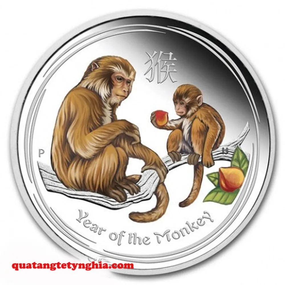 Đồng Xu Bạc Úc hình Khỉ màu sắc