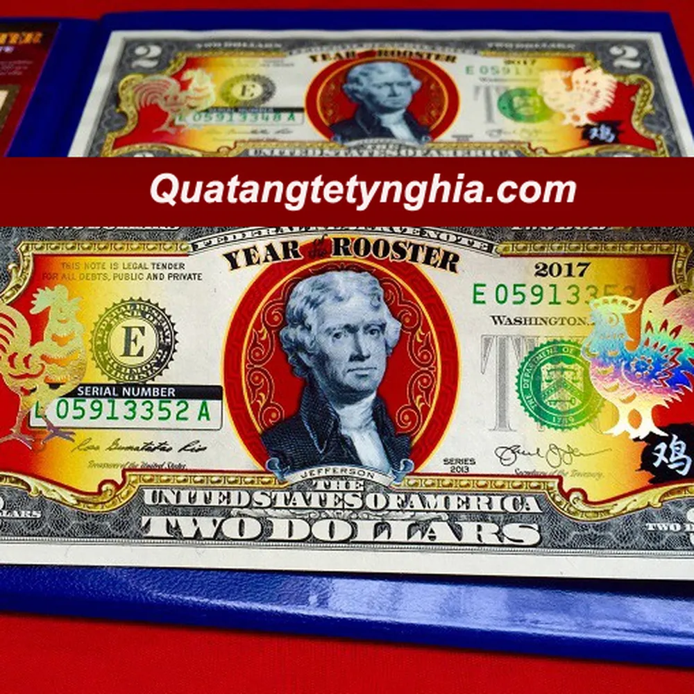 Tiền 2 USD hình con gà Mạ vàng 2017