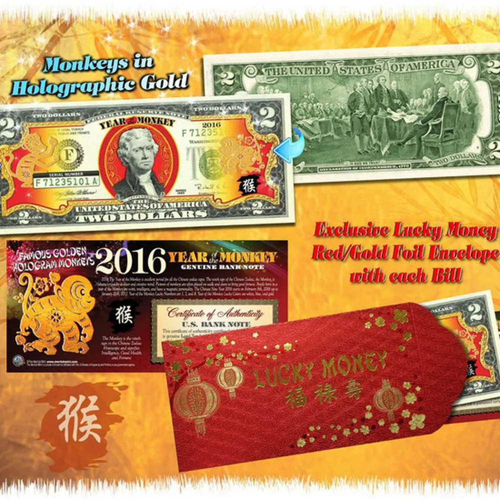 Tiền 2 USD Khỉ Mạ vàng