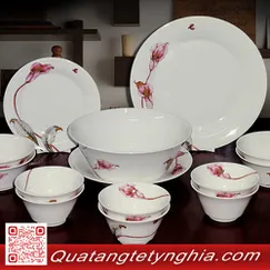 Bộ bàn ăn 14sp Loa kèn hồng