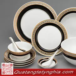 Bộ bàn ăn Sago Hoa Hồng Đen Khắc Nổi 32sp