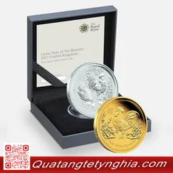 Cặp xu hình con Gà Mạ Vàng và Bạc