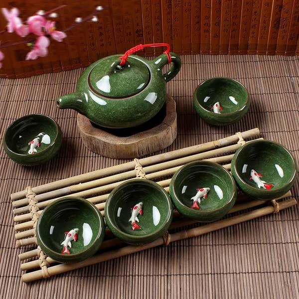 Quà tết văn phòng - Bộ ấm chén cá 3D