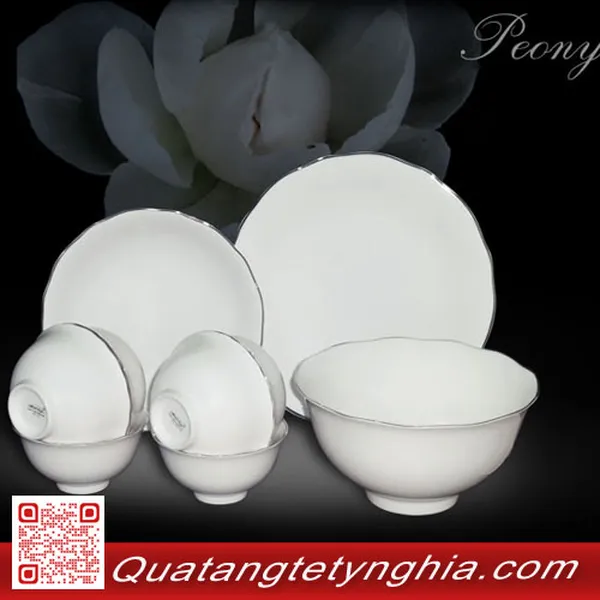Bộ Bàn Ăn 09sp Mẫu Đơn IFP Chỉ Bạch Kim