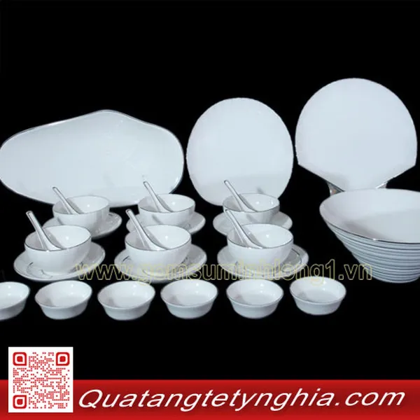 Bộ bàn ăn 28sp Ngọc Biển chỉ bạch kim