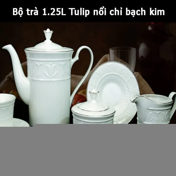 Bộ trà 1.25L Tulip nổi chỉ bạch kim