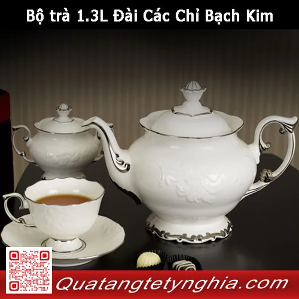 Bộ trà 1.3L thấp Đài Các Chỉ Bạch Kim