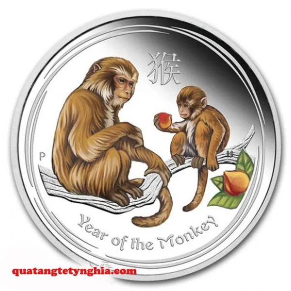 Đồng Xu Bạc Úc hình Khỉ màu sắc