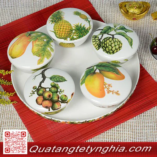 Quà tết ý nghĩa - Khay đựng mứt Tết bằng sứ