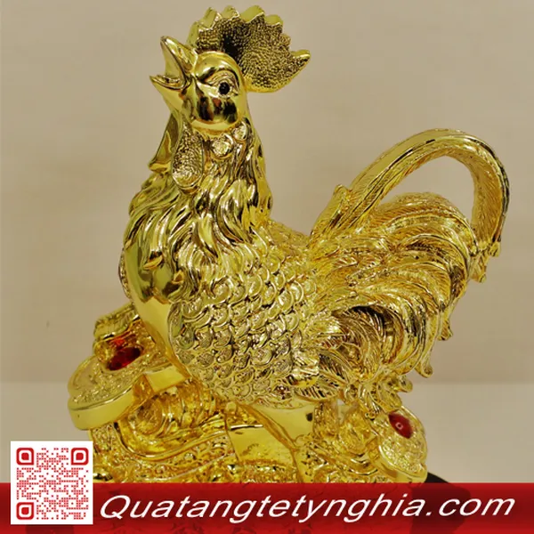 Quà tết phong thủy - Tượng Gà Mạ Vàng 24K
