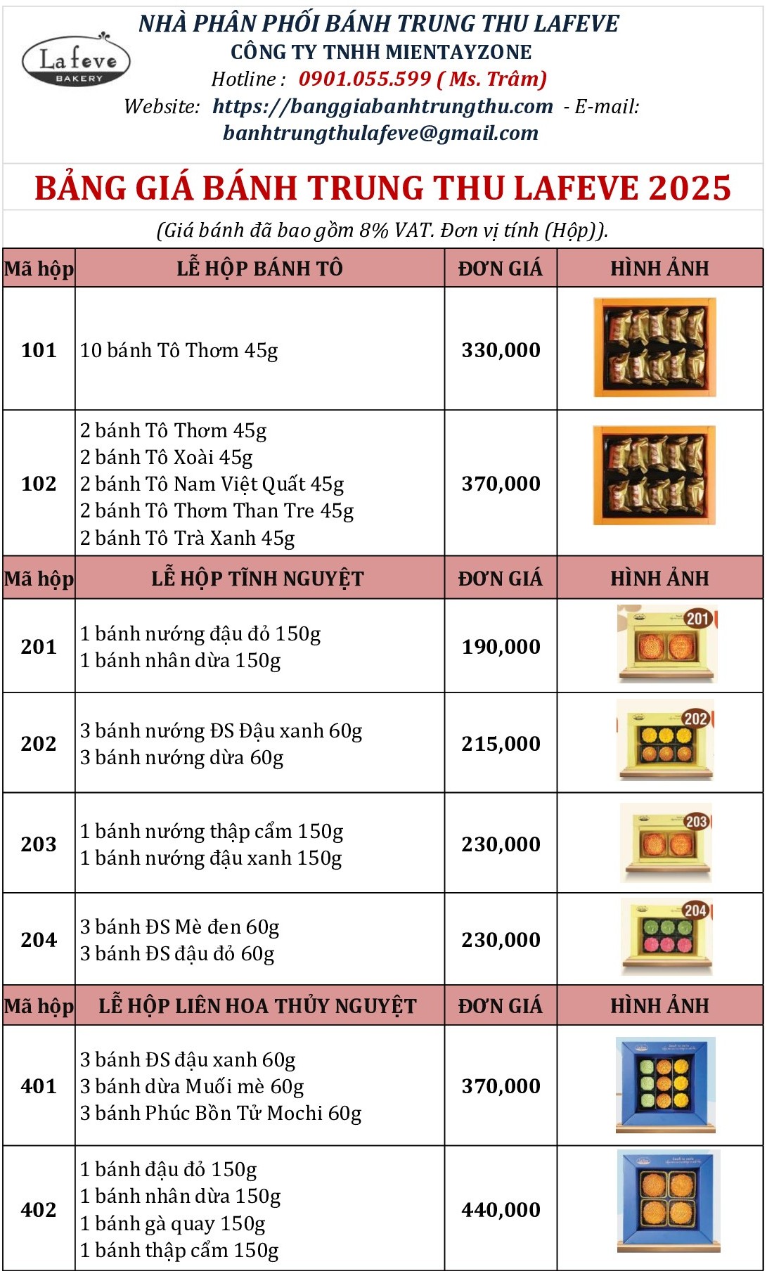 Bảng giá bánh trung thu Lafeve 2024 p1