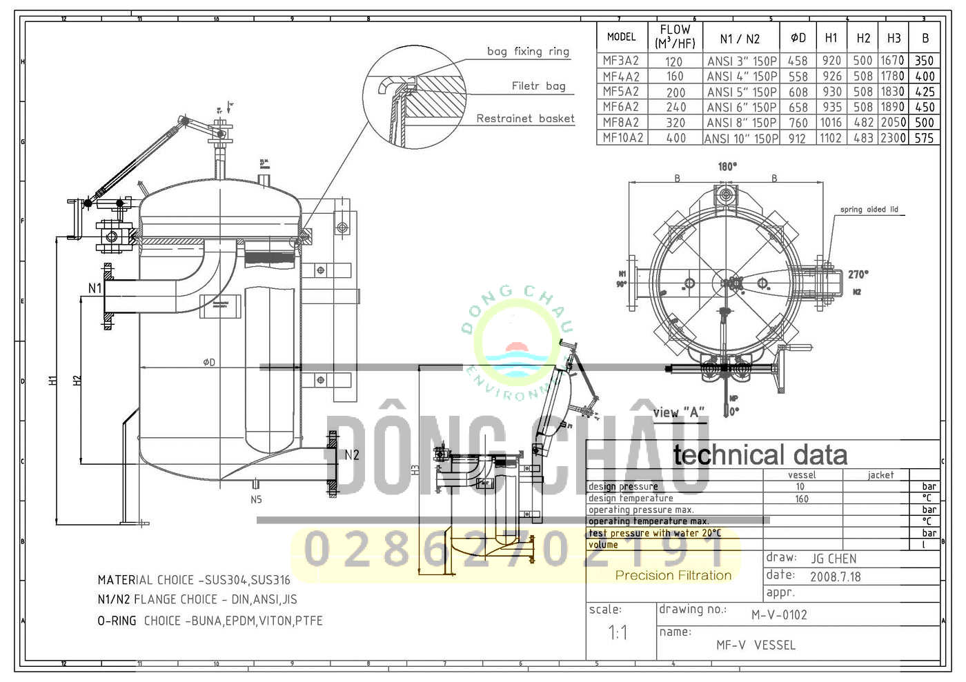 bản vẽ thiết kế của bình lọc công nghiệp nhiều túi