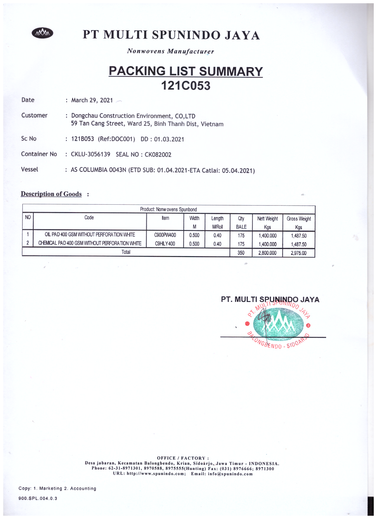 thông tin xuất xứ tấm thấm dàu