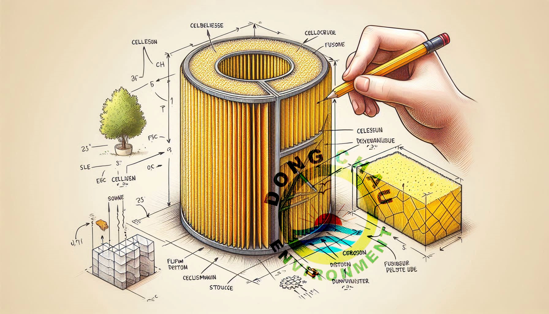 Phin lõi lọc gió 2 mặt lưới cellulose màu vàng