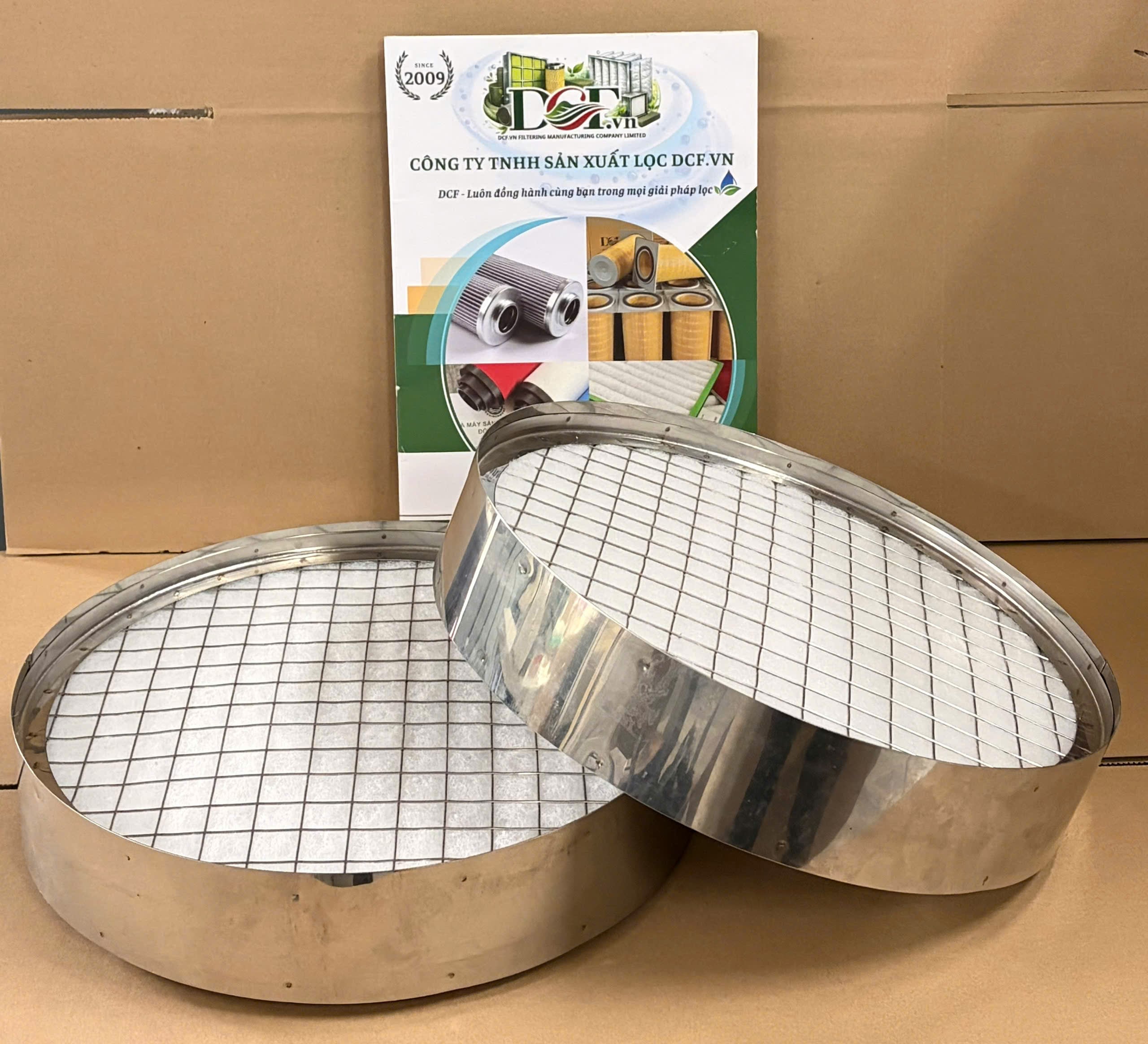 Lõi lọc bụi G4 hình tròn Ø300mm khung inox cho ống gió tròn