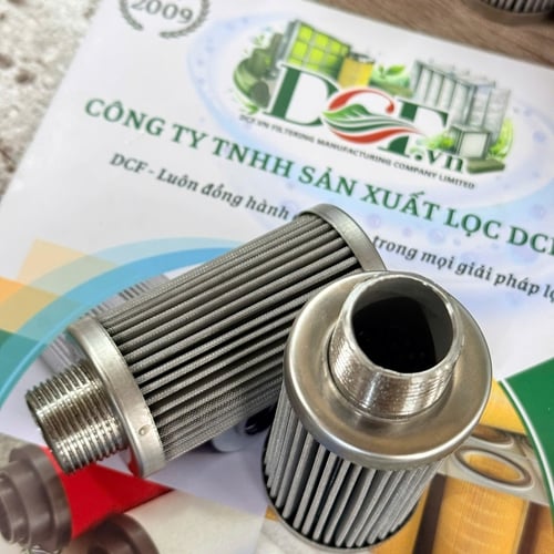 Phin lọc dầu inox xếp nếp 5 micron OD43 x Ren ngoài 27/0 xH80mm nắp inox