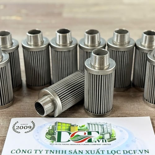 Phin lọc dầu inox xếp nếp 5 micron OD43 x Ren ngoài 27/0 xH80mm nắp inox